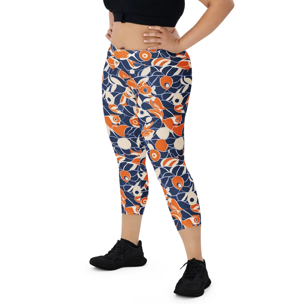 Navy Koi Garden on Capri Leggings — Front