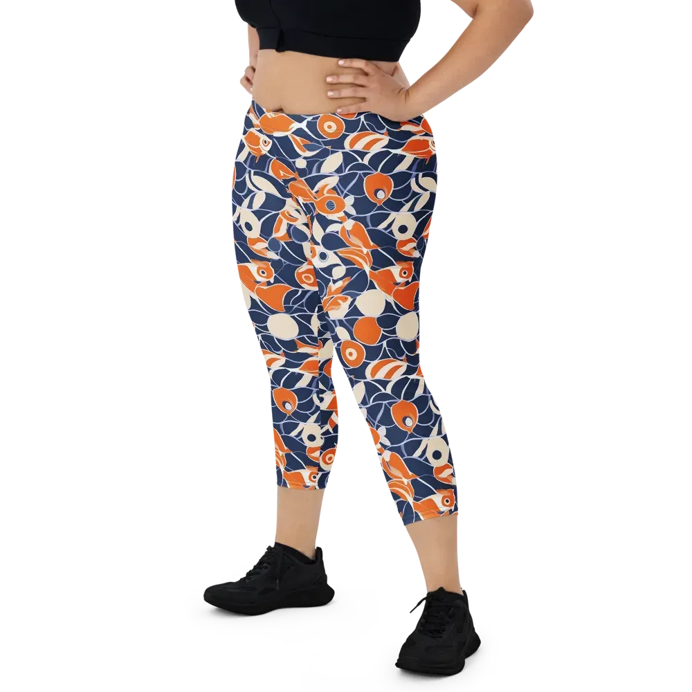 Navy Koi Garden on Capri Leggings — Front