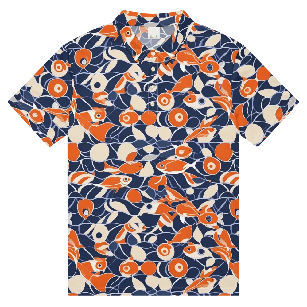Navy Koi Garden on Men's Slim Fit Polo Shirt — Front