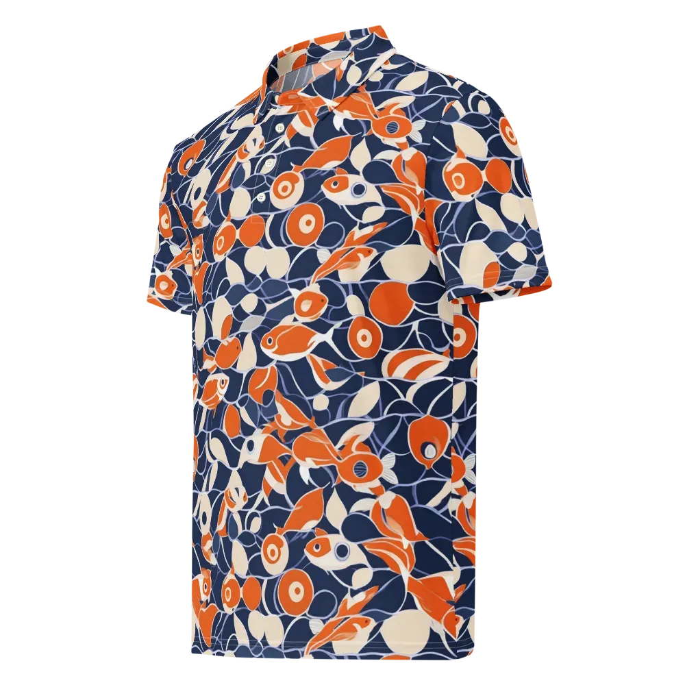 Navy Koi Garden on Men's Slim Fit Polo Shirt — Left Front