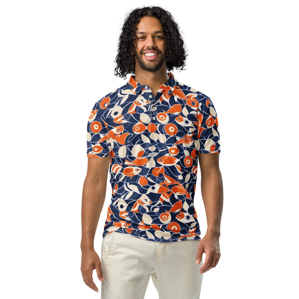 Navy Koi Garden on Men's Slim Fit Polo Shirt — Front
