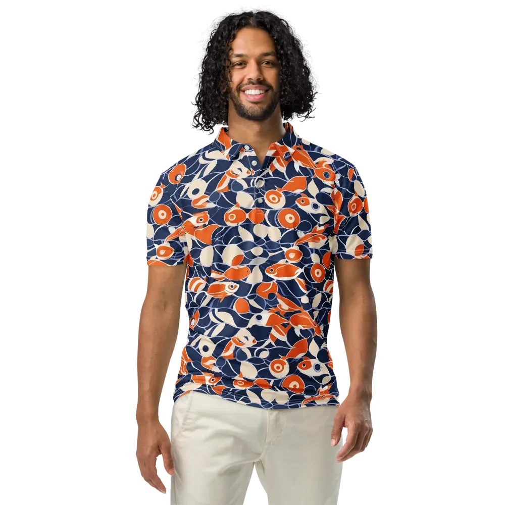 Navy Koi Garden on Men's Slim Fit Polo Shirt — Front
