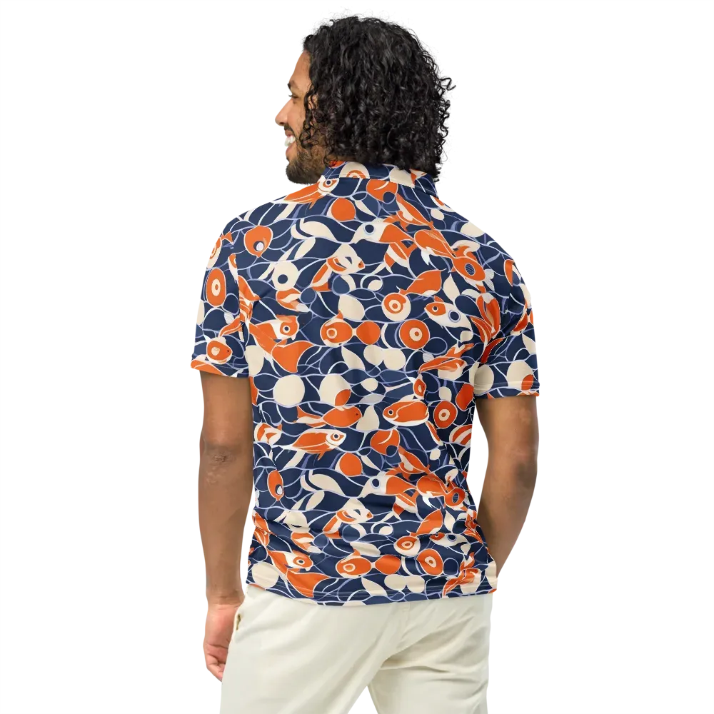Navy Koi Garden on Men's Slim Fit Polo Shirt — Back