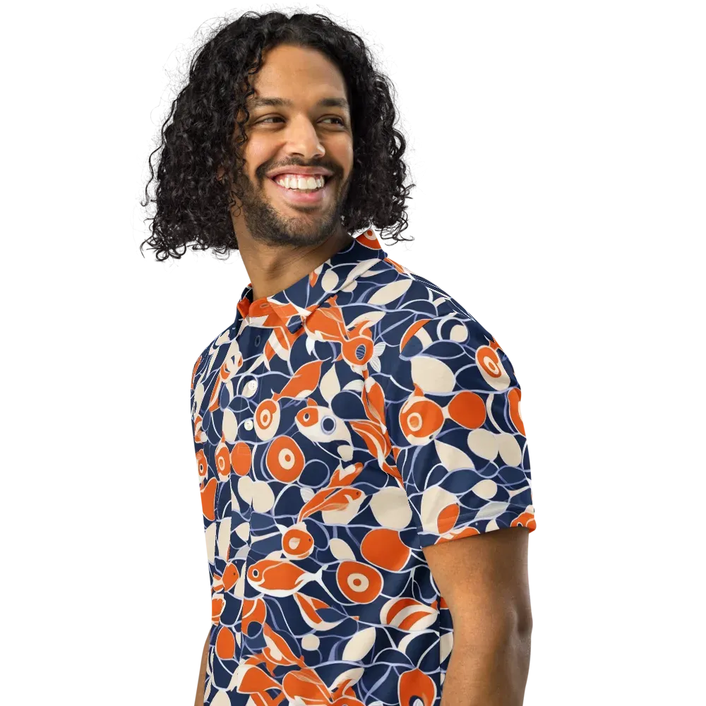 Navy Koi Garden on Men's Slim Fit Polo Shirt — Left Front