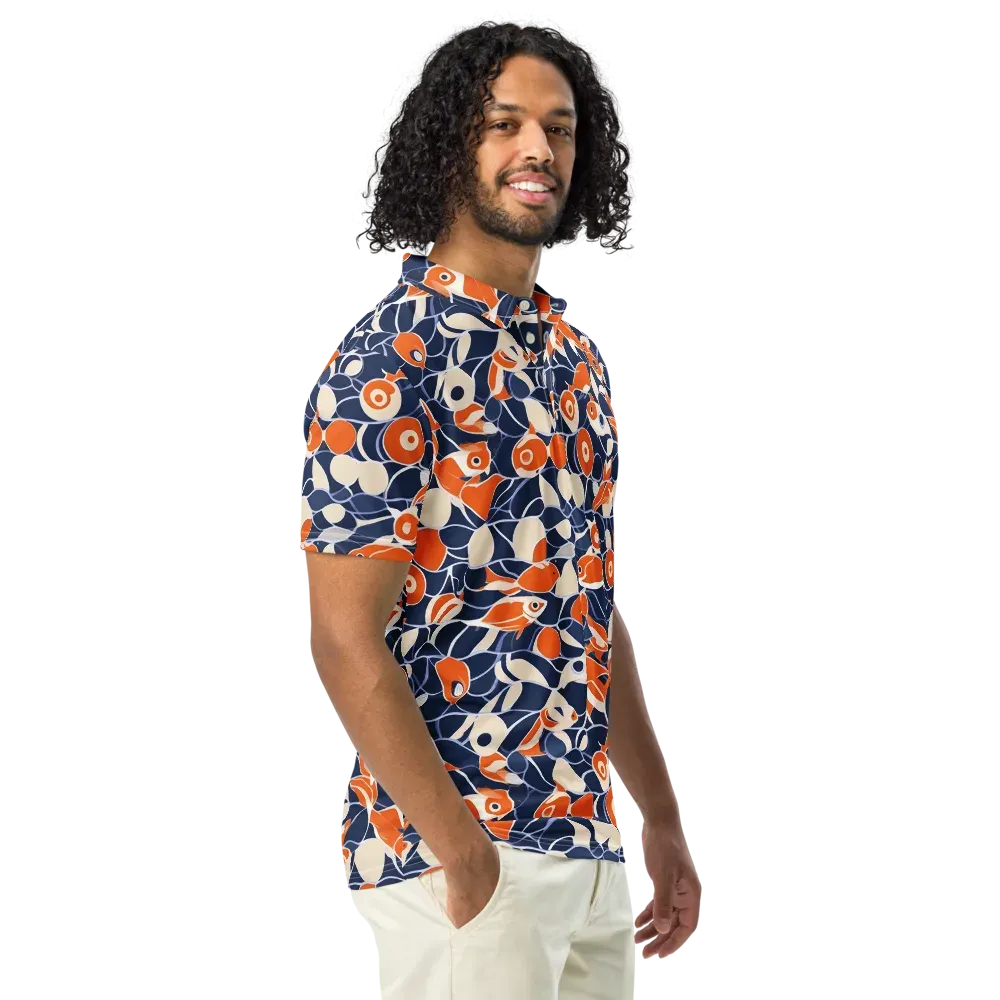 Navy Koi Garden on Men's Slim Fit Polo Shirt — Right Front