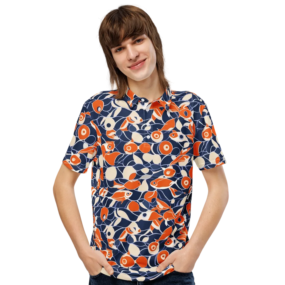 Navy Koi Garden on Men's Slim Fit Polo Shirt — Front