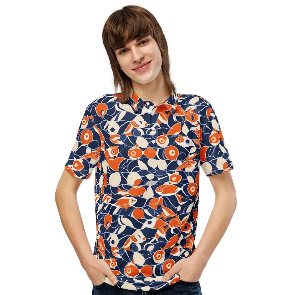 Navy Koi Garden on Men's Slim Fit Polo Shirt — Front
