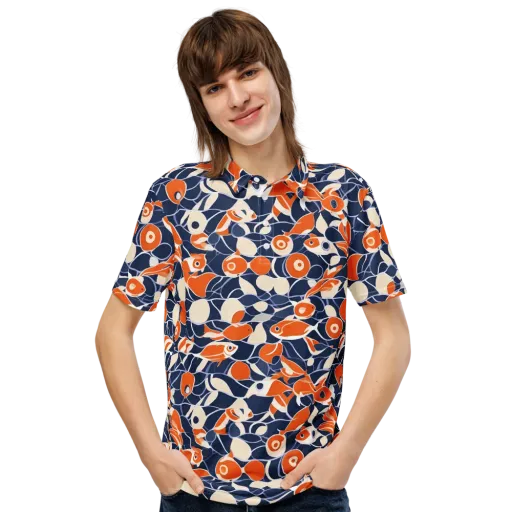 Navy Koi Garden on a Men's Slim Fit Polo Shirt