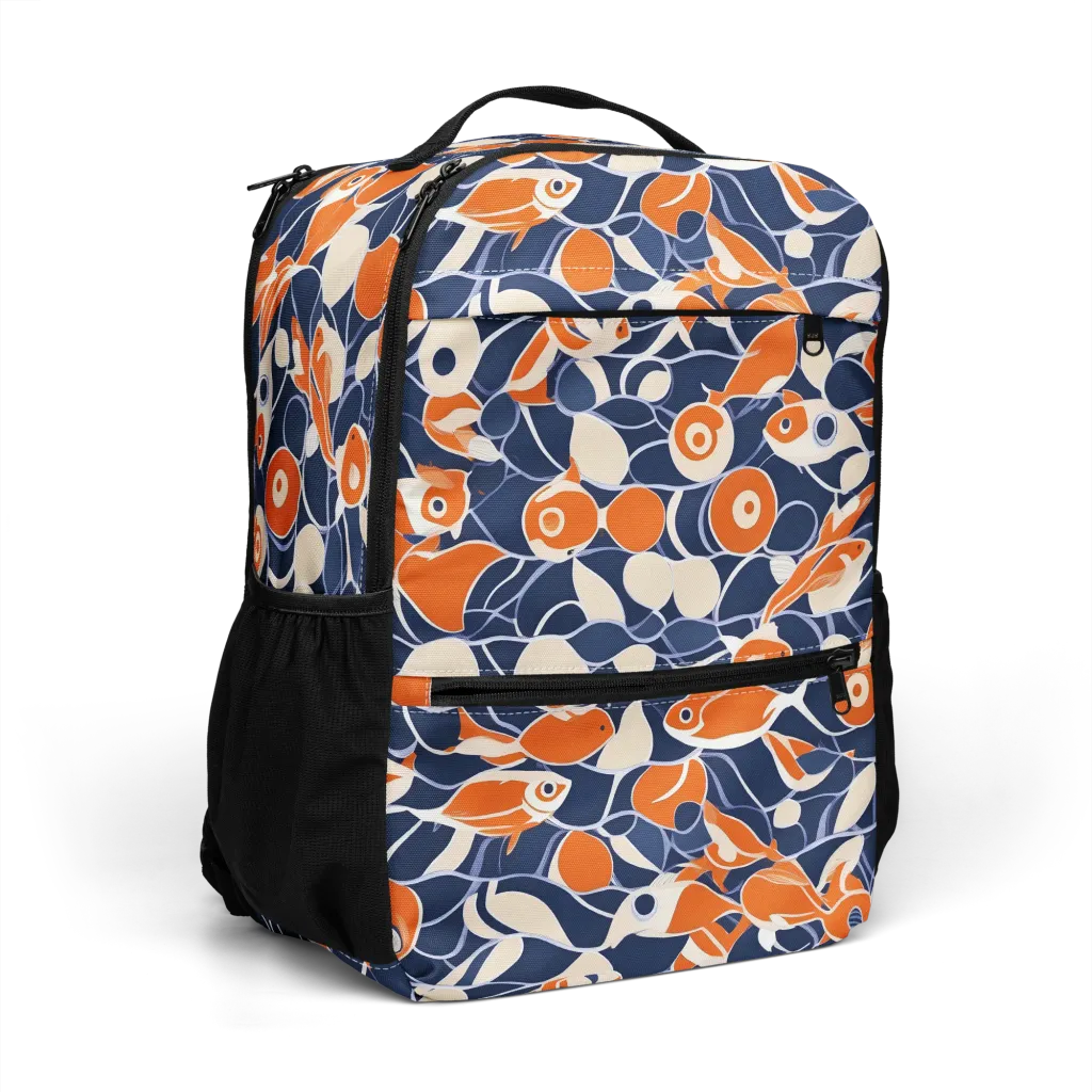 Navy Koi Garden on Utility Backpack — Right Front