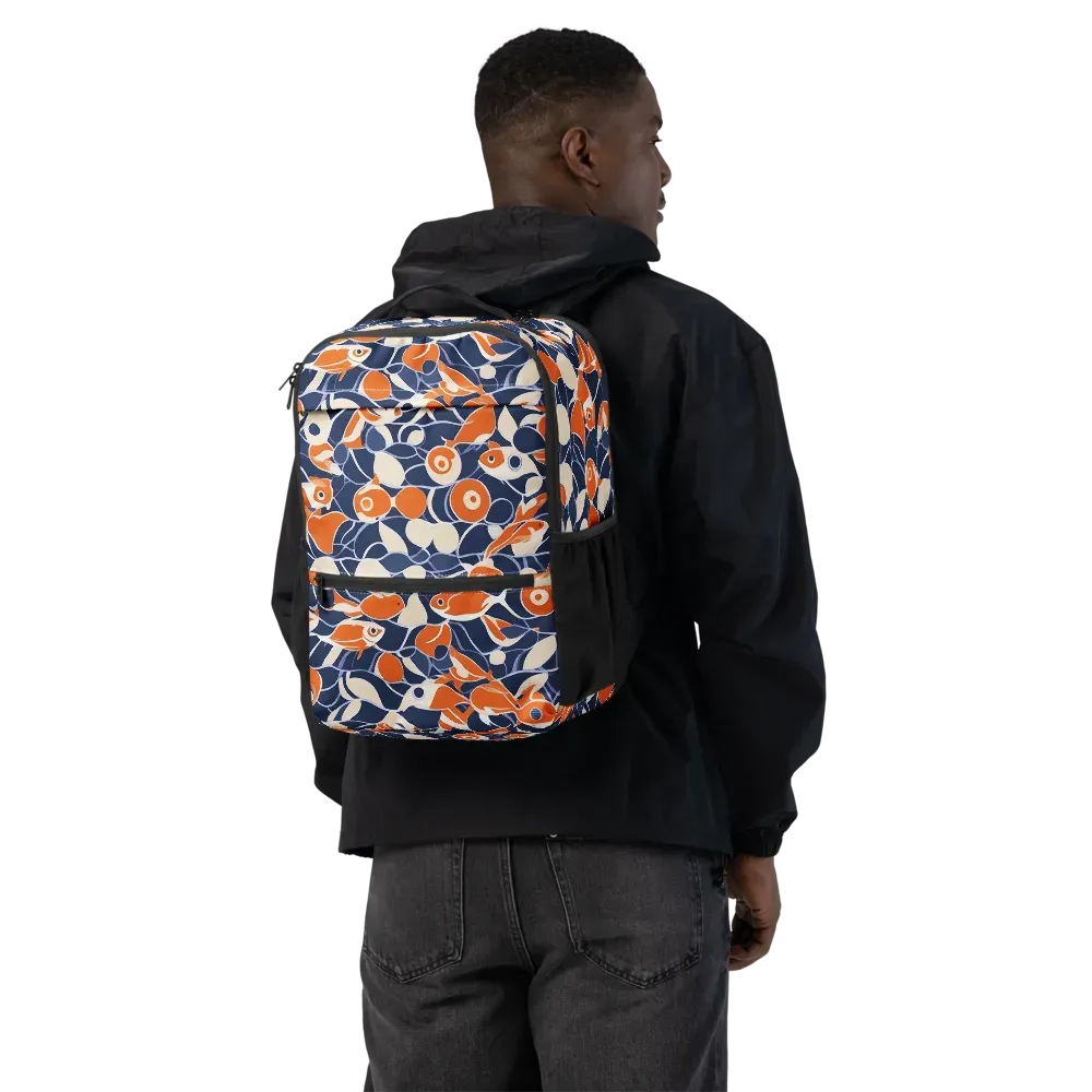 Navy Koi Garden on Utility Backpack — Back