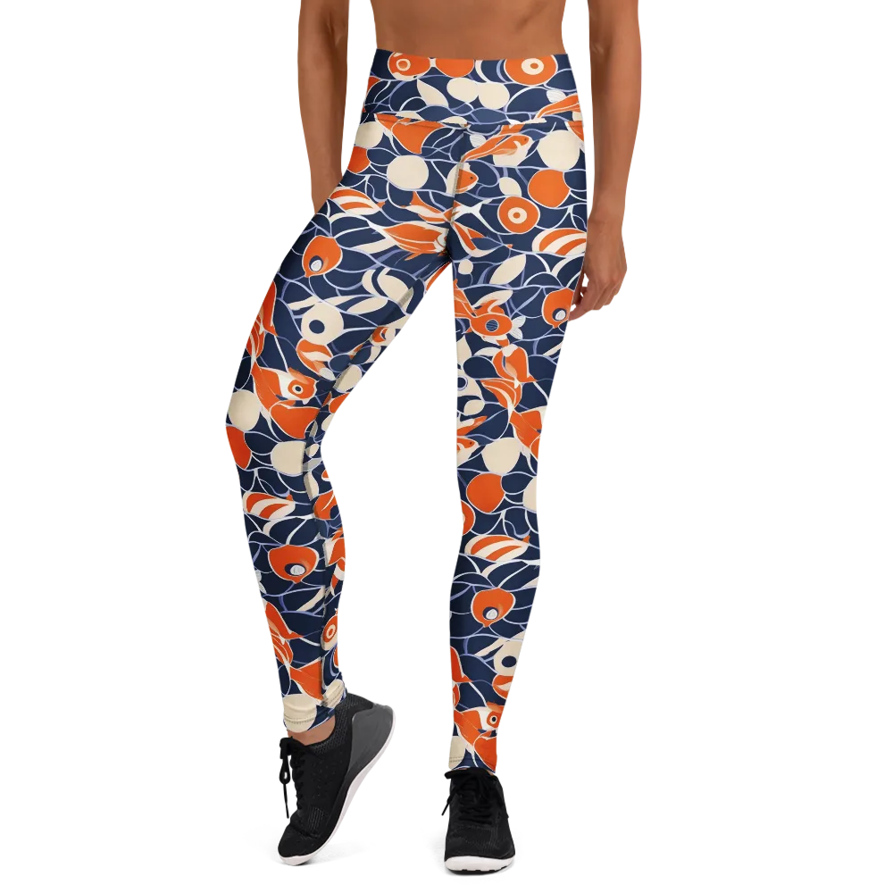Navy Koi Garden on Yoga Leggings — Front