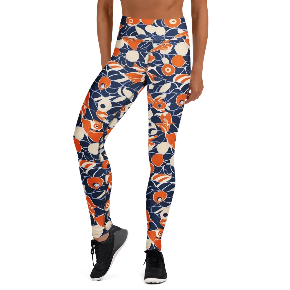 Navy Koi Garden on Yoga Leggings — Front