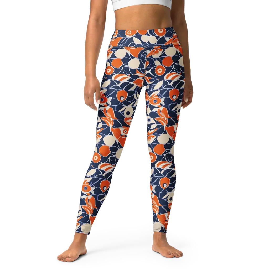 Navy Koi Garden on Yoga Leggings — Front