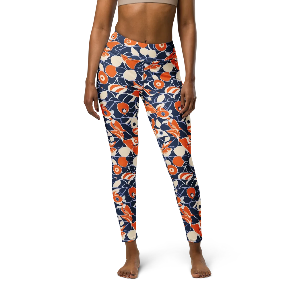 Navy Koi Garden on Yoga Leggings — Front