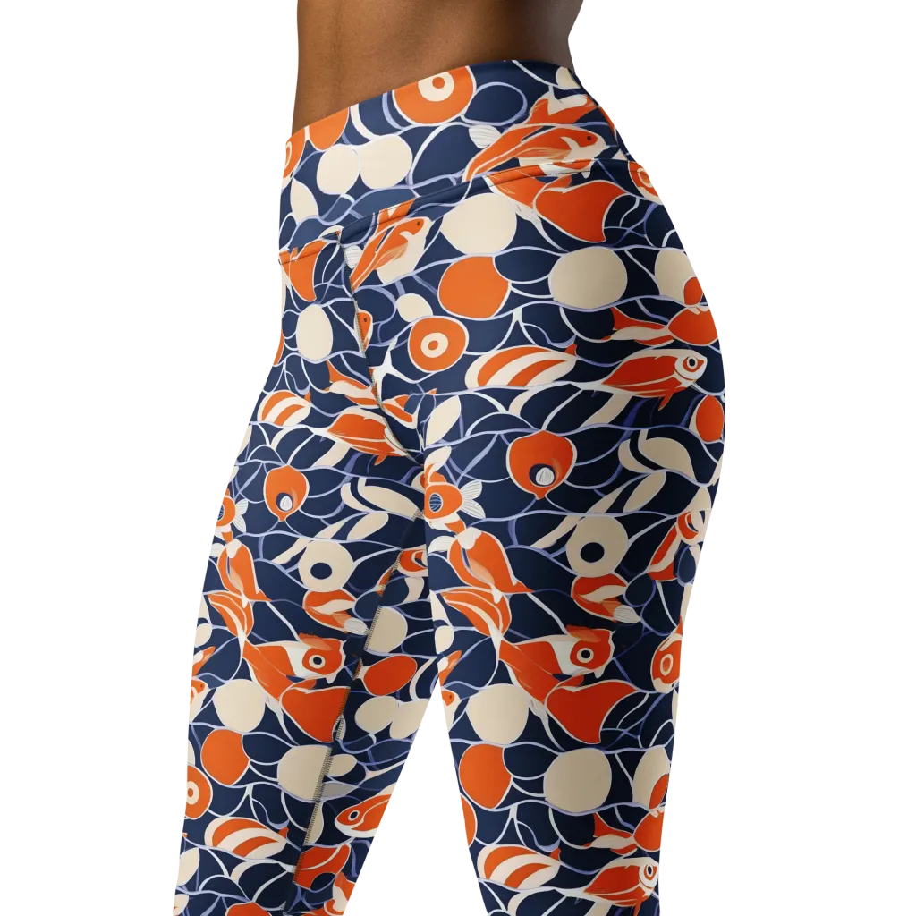 Navy Koi Garden on Yoga Leggings — Left Front