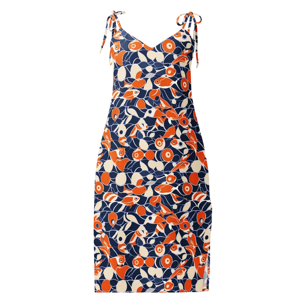 Navy Koi Garden on Slip Dress — Front