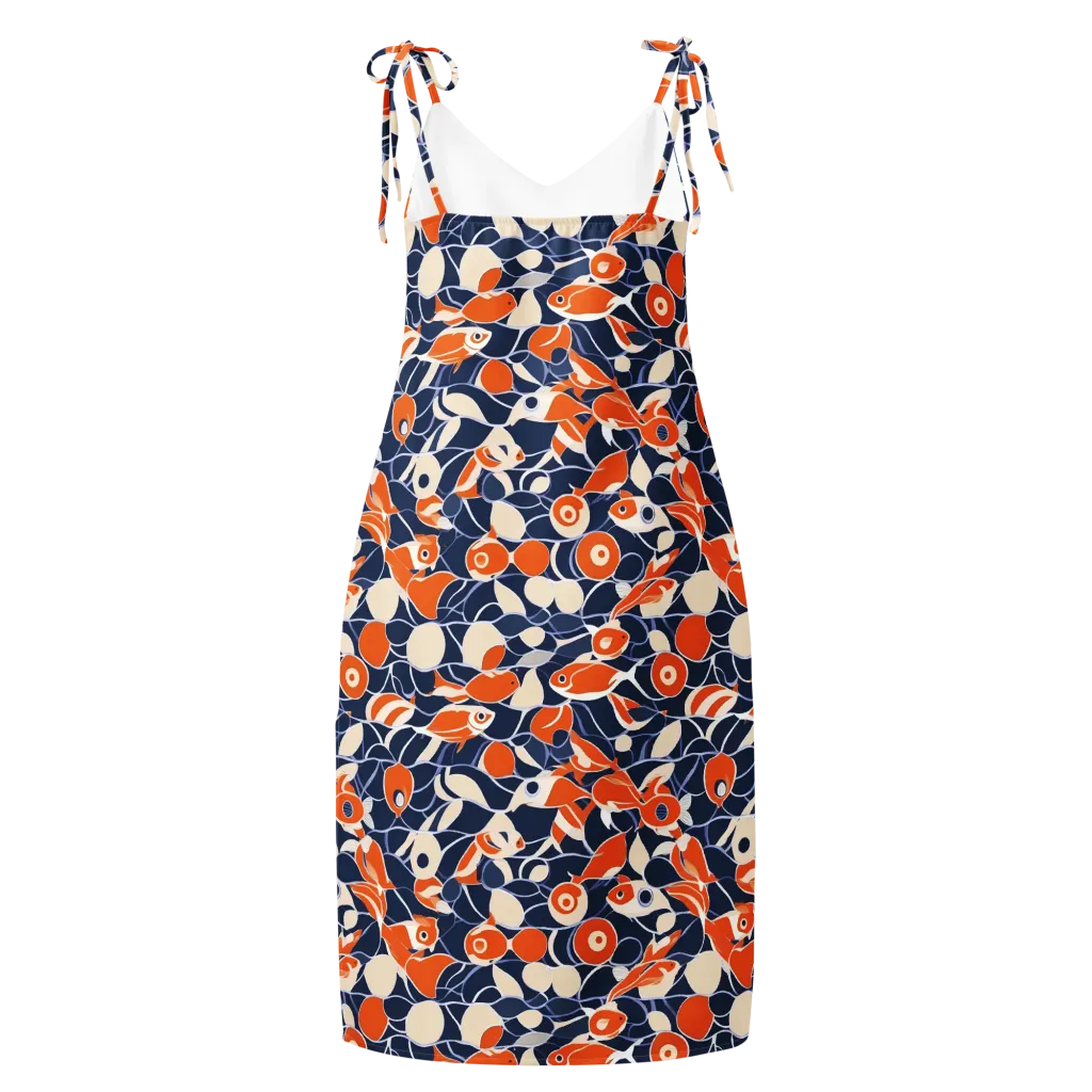 Navy Koi Garden on Slip Dress — Back