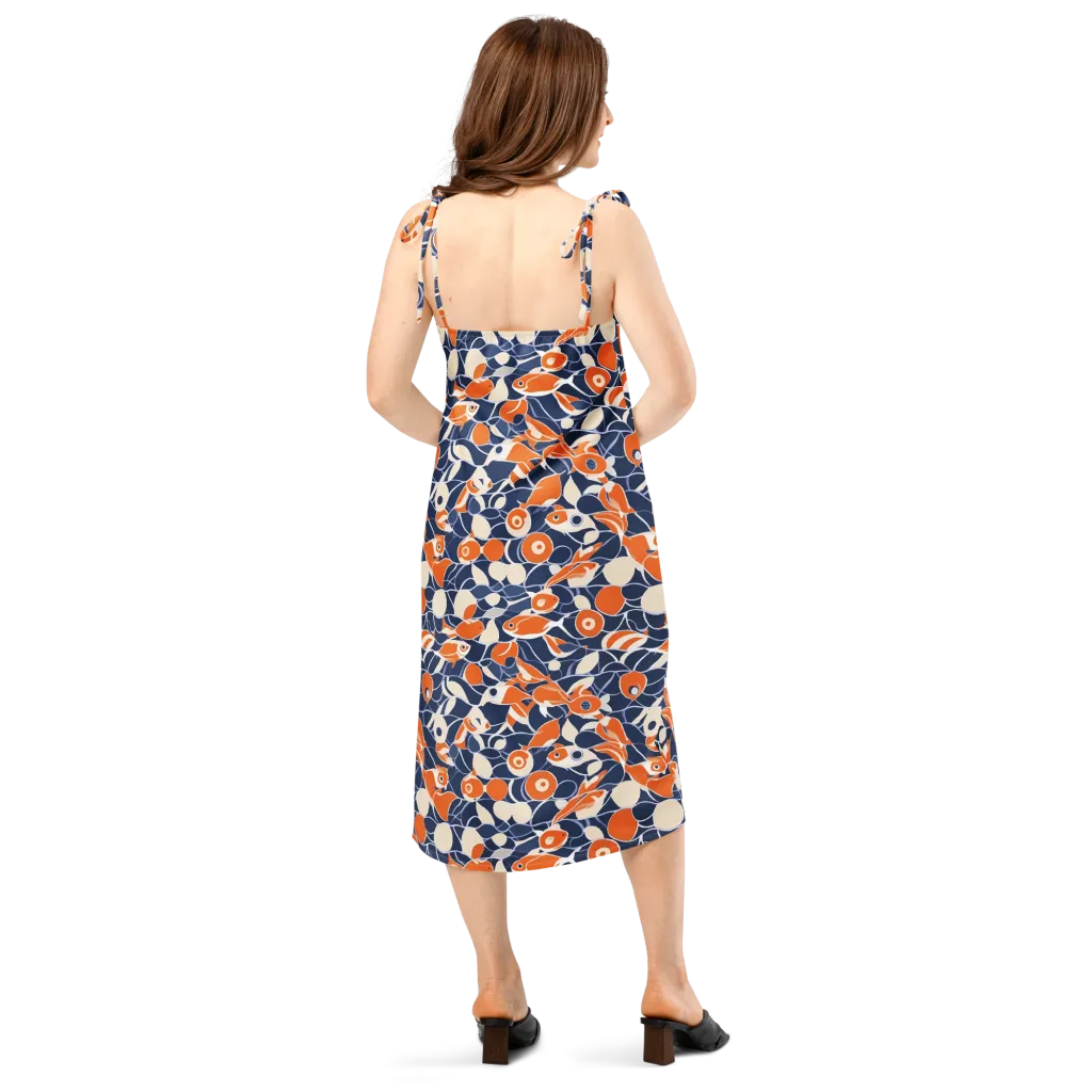 Navy Koi Garden on Slip Dress — Back