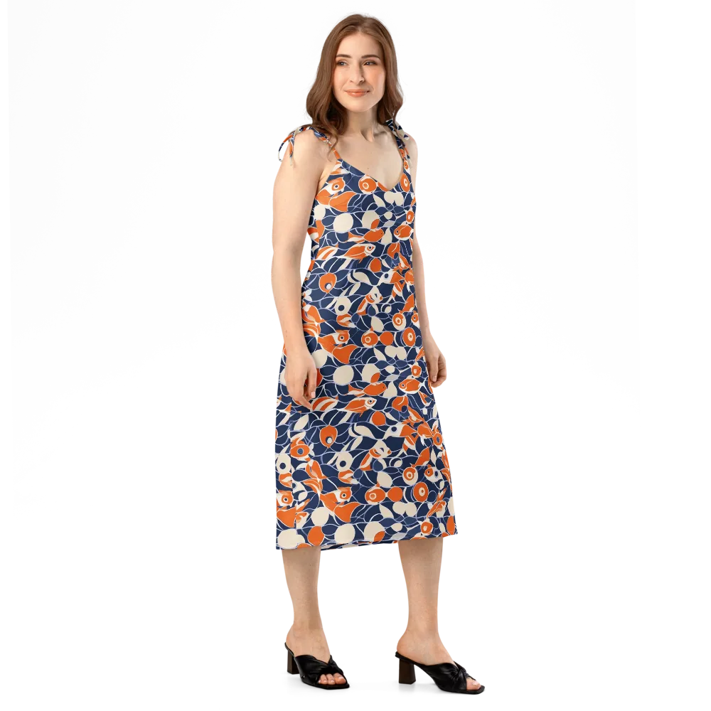 Navy Koi Garden on Slip Dress — Right Front