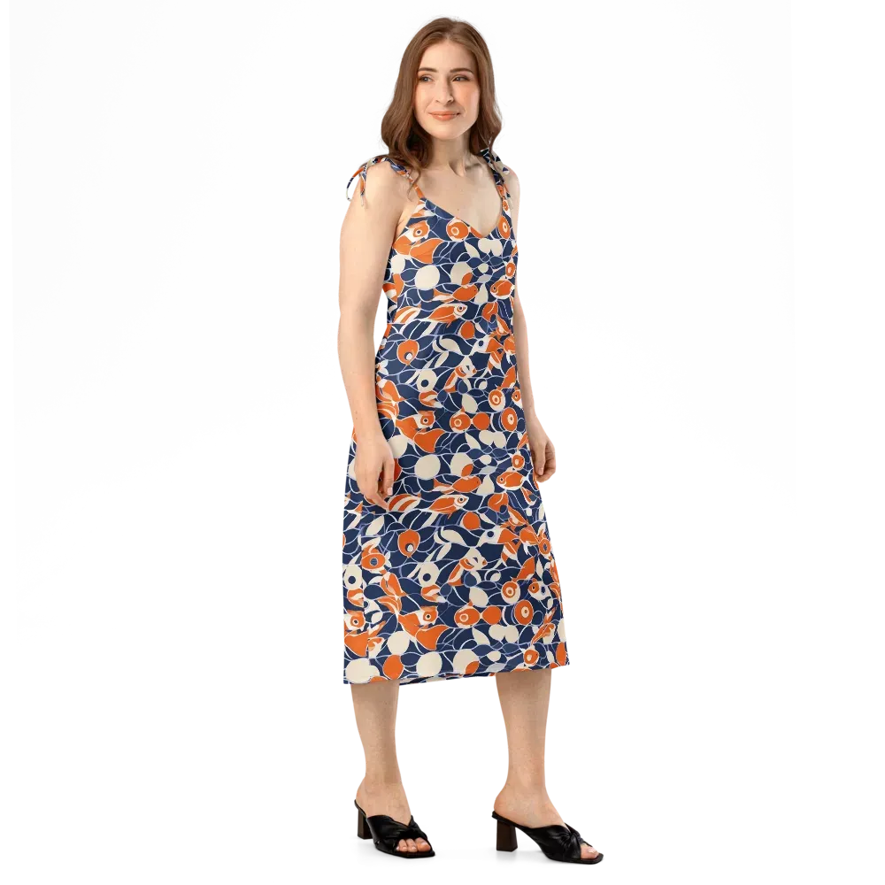 Navy Koi Garden on Slip Dress — Right Front