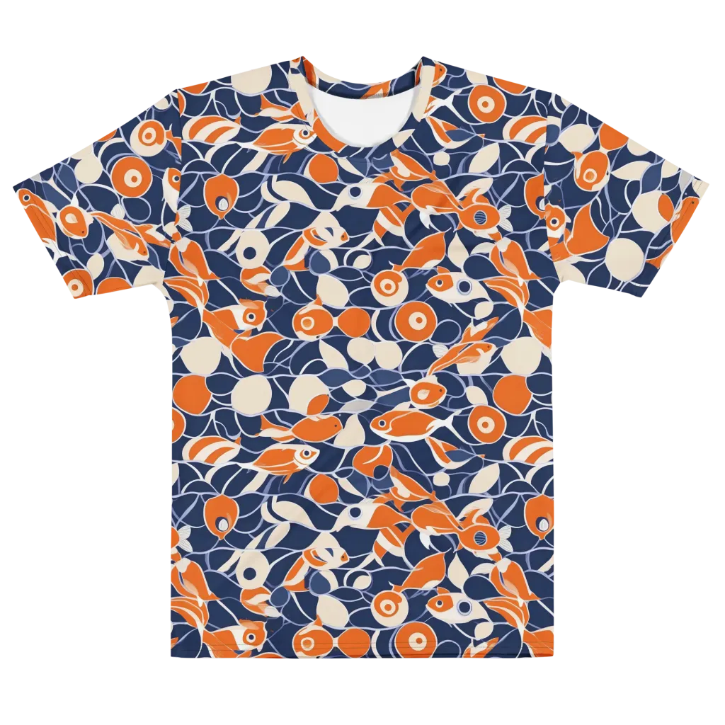 Navy Koi Garden on Men's Cotton Crew Neck T-Shirt — Front