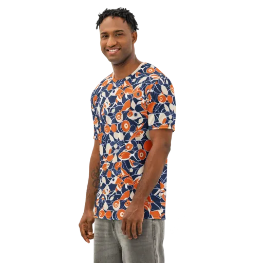Navy Koi Garden on a Men's Cotton Crew Neck T-Shirt