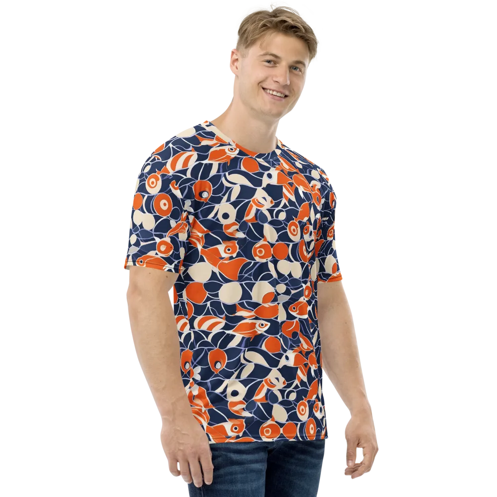 Navy Koi Garden on Men's Crew Neck T-Shirt — Right