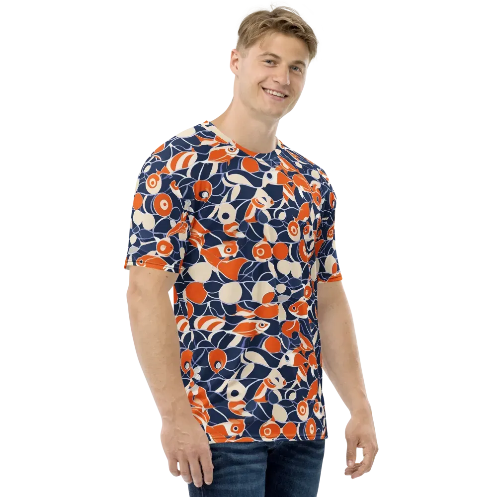 Navy Koi Garden on Men's Crew Neck T-Shirt — Right