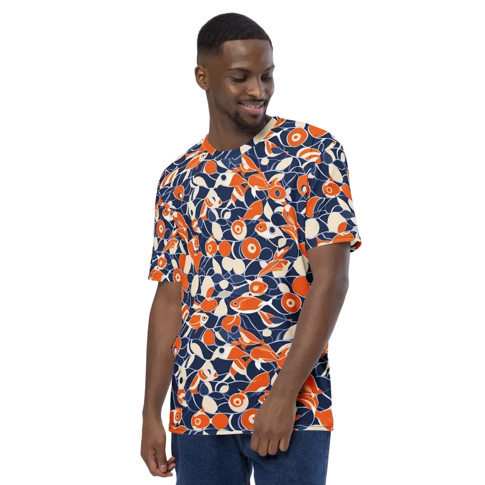 Navy Koi Garden on Men's Crew Neck T-Shirt — Left