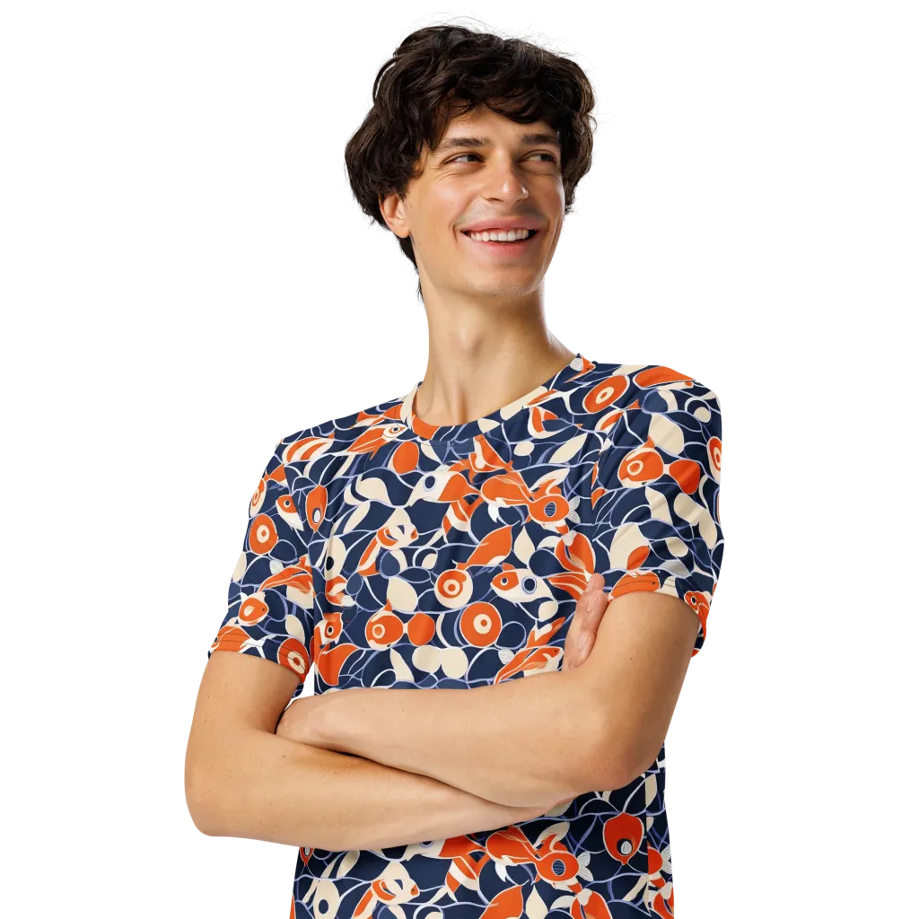 Navy Koi Garden on Men's Crew Neck T-Shirt — Left Front