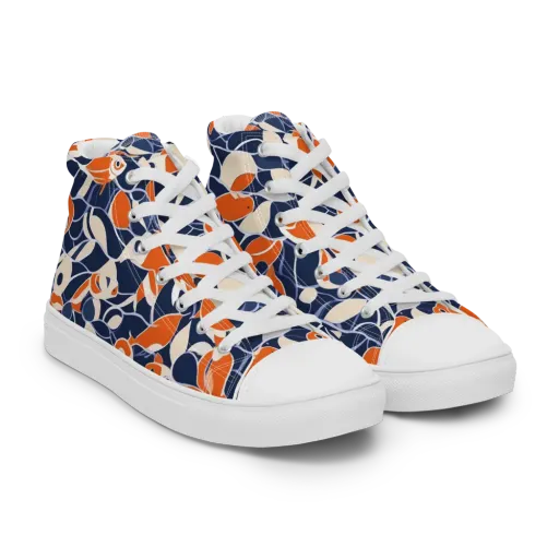Navy Koi Garden on a Men's High Top Canvas Shoes