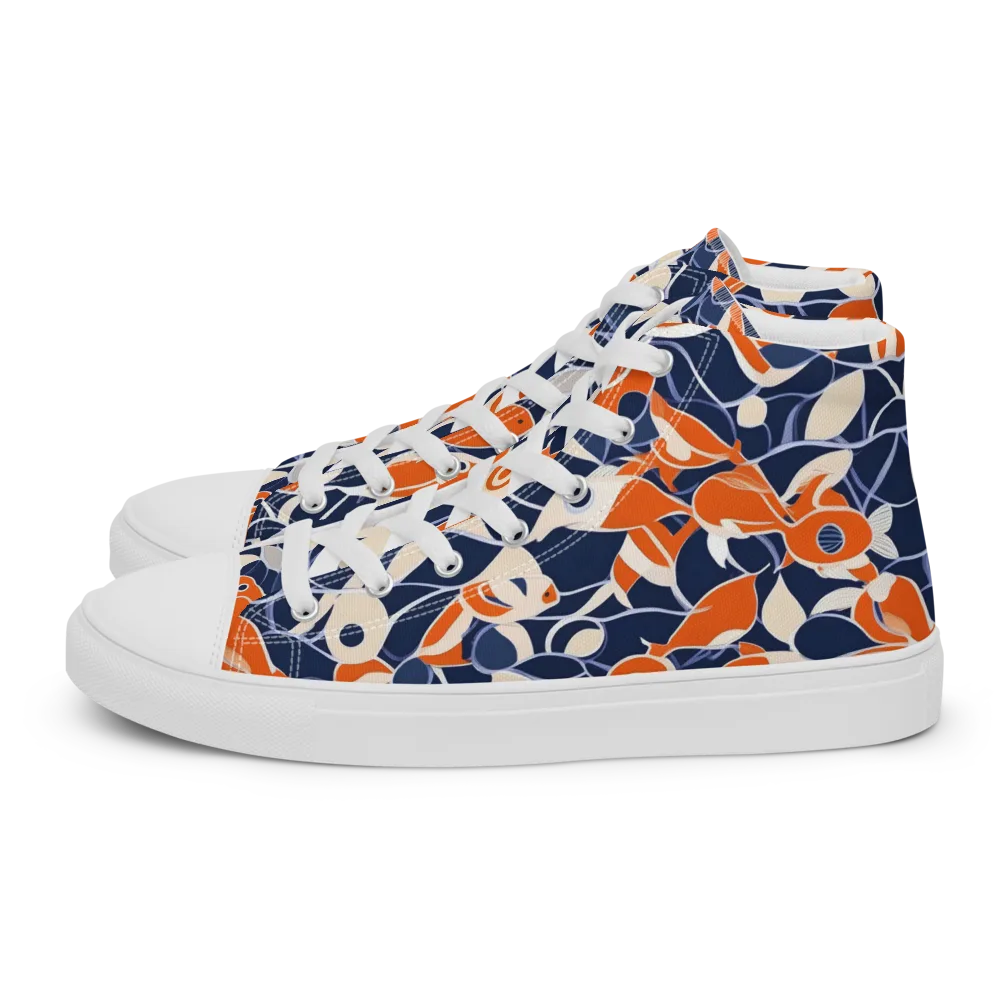 Navy Koi Garden on Men's High Top Canvas Shoes — Left