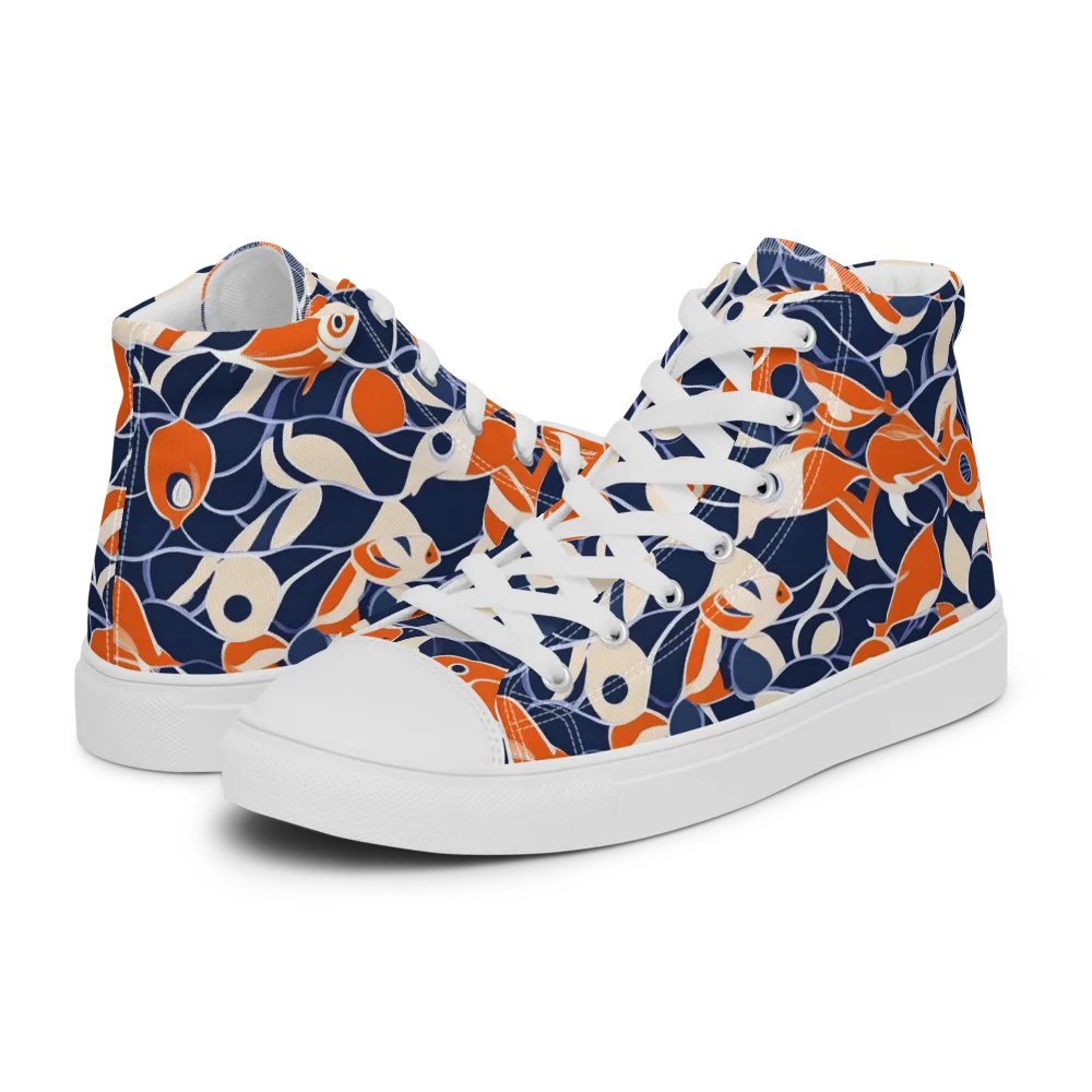 Navy Koi Garden on Men's High Top Canvas Shoes — Left