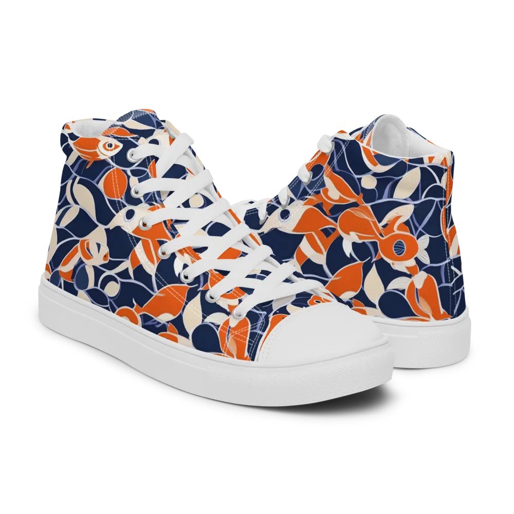 Navy Koi Garden on Men's High Top Canvas Shoes — Right