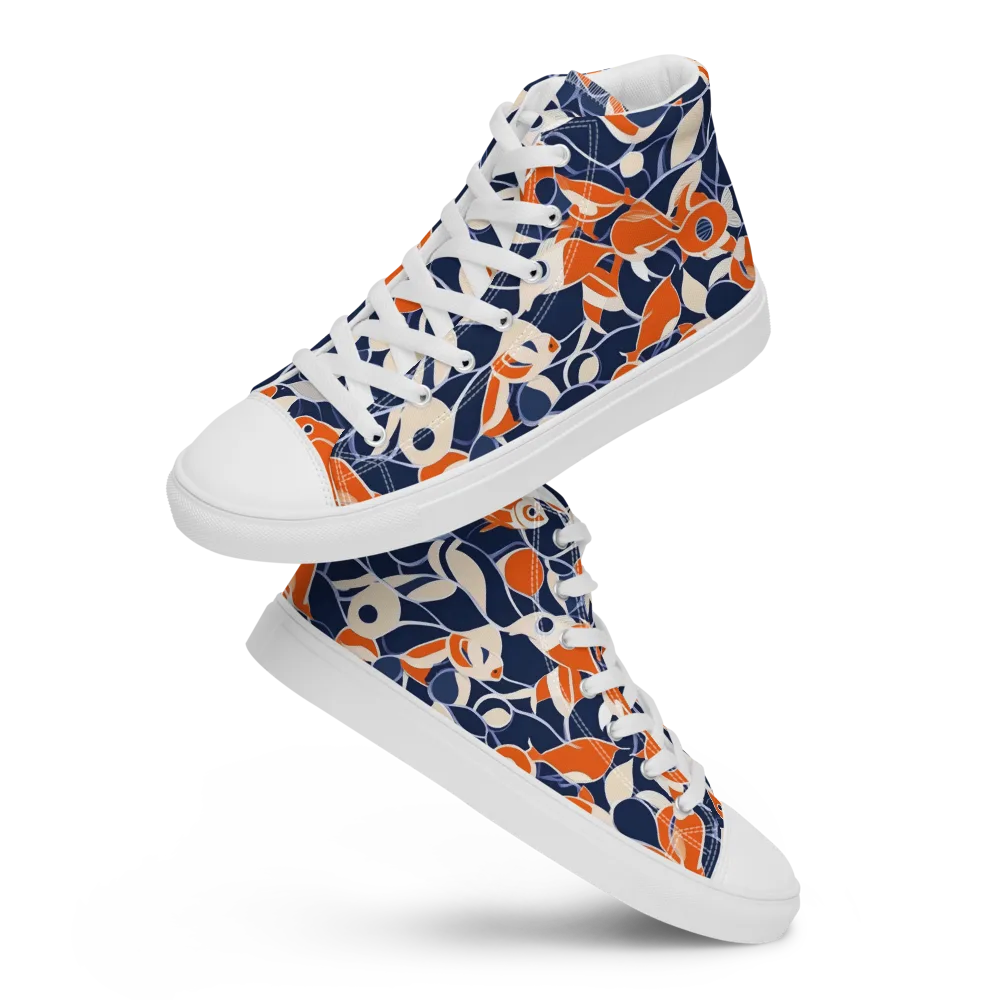Navy Koi Garden on Men's High Top Canvas Shoes — Front