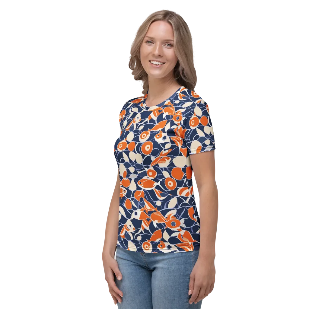 Navy Koi Garden on Women's Crew Neck T-Shirt — Left