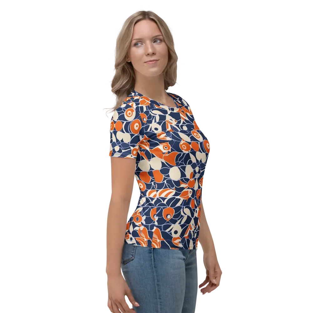 Navy Koi Garden on Women's Crew Neck T-Shirt — Right