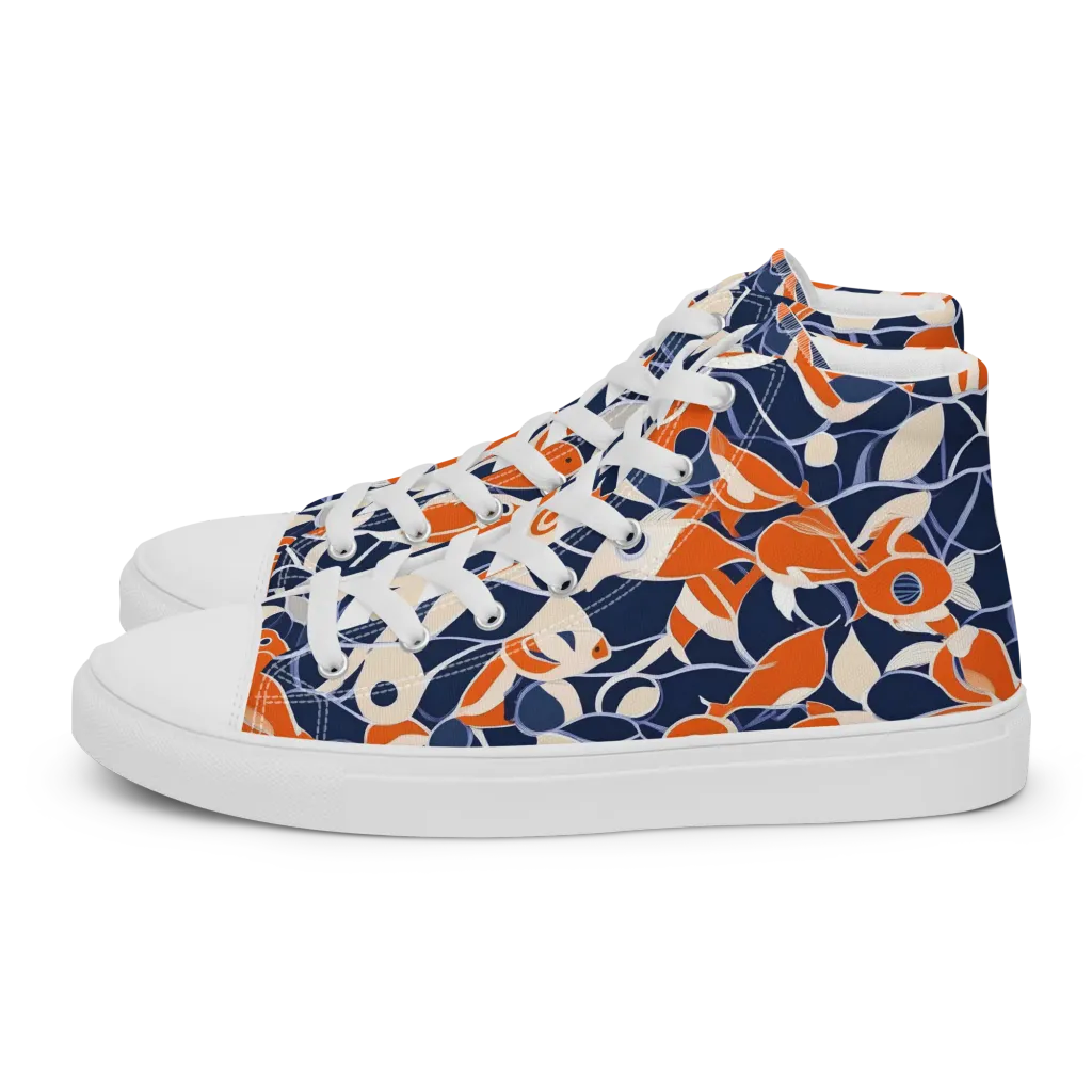 Navy Koi Garden on Women's High Top Canvas Shoes — Left