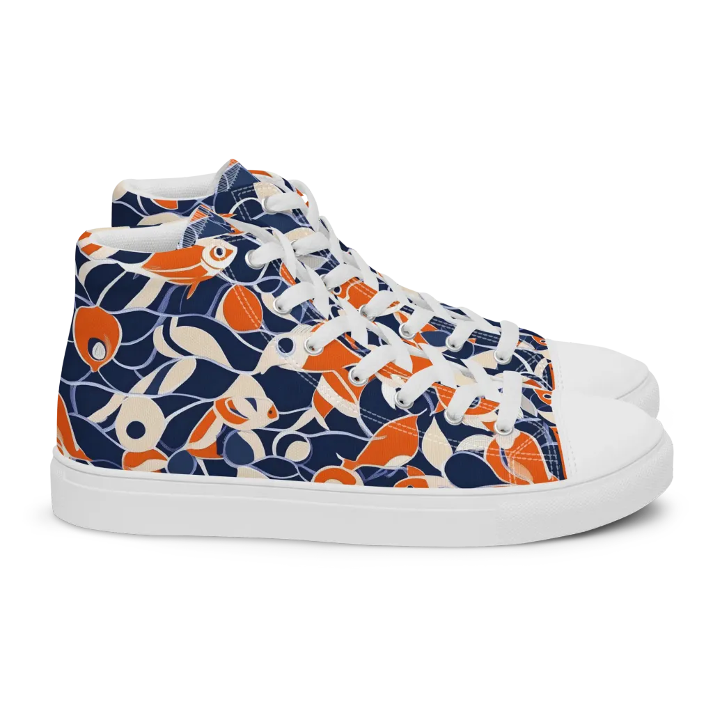 Navy Koi Garden on Women's High Top Canvas Shoes — Right
