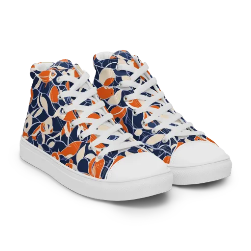 Navy Koi Garden Women's High Top Canvas Shoes on model