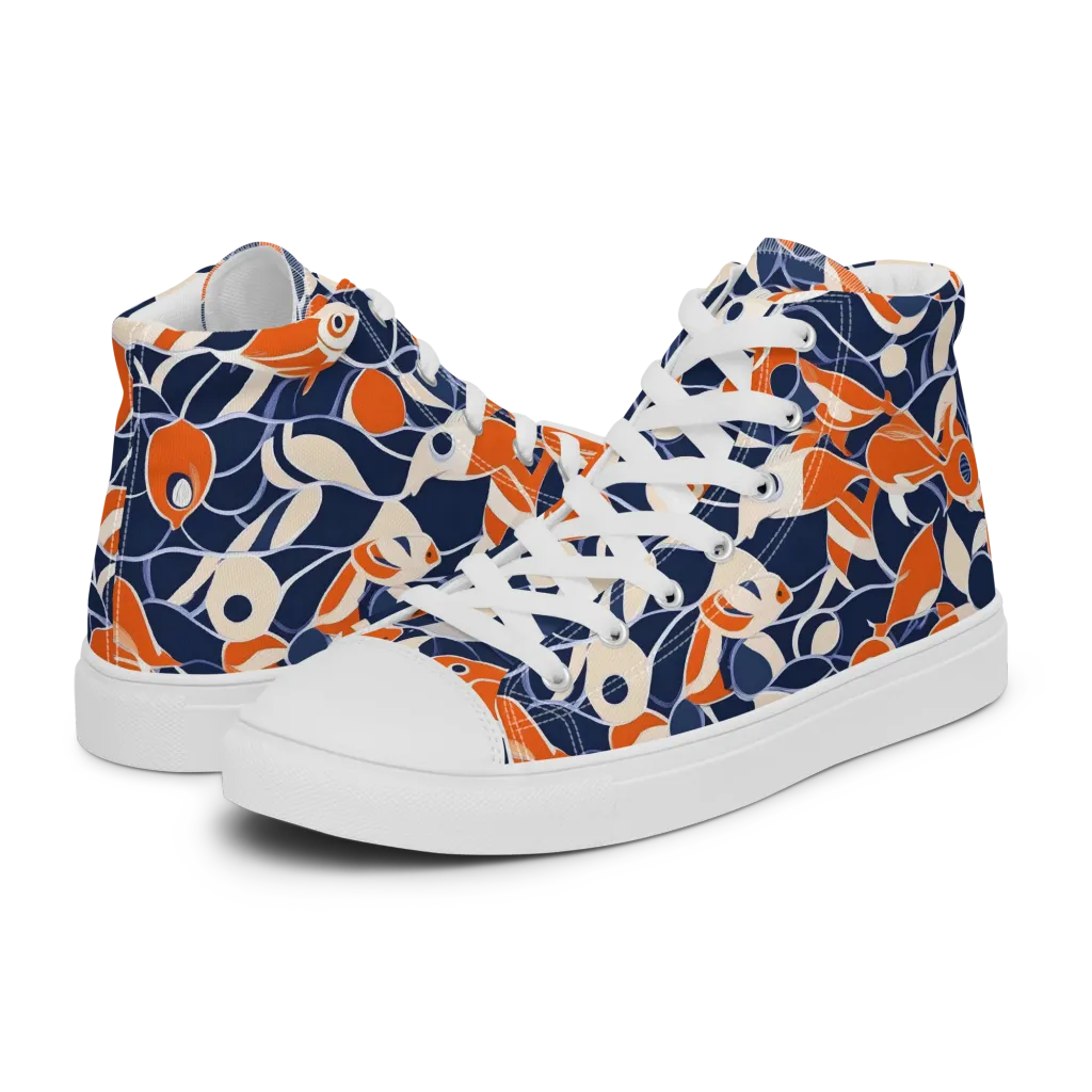 Navy Koi Garden on Women's High Top Canvas Shoes — Left