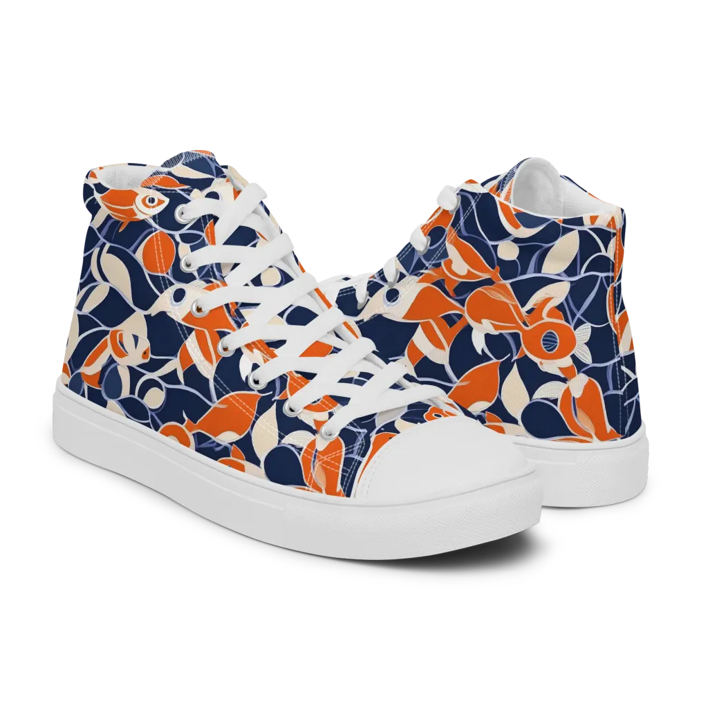 Navy Koi Garden on Women's High Top Canvas Shoes — Right