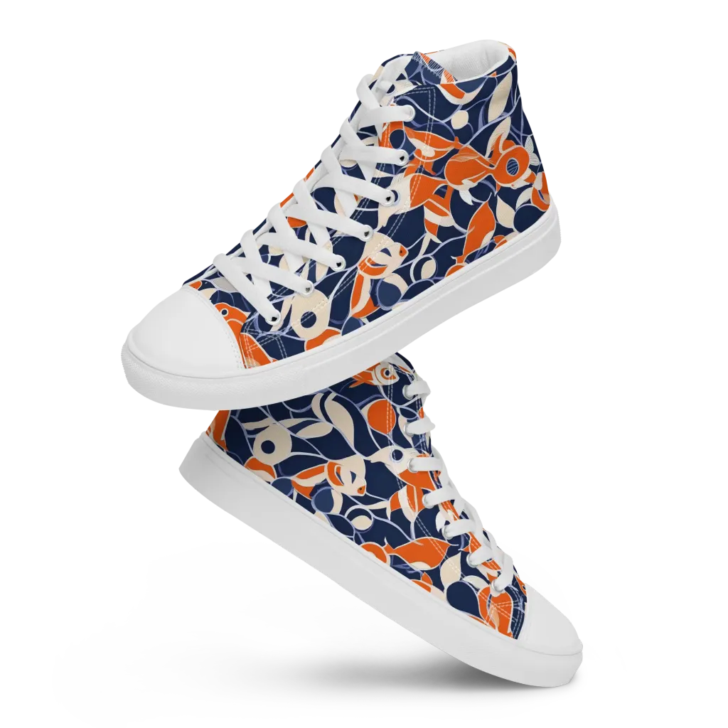 Navy Koi Garden on Women's High Top Canvas Shoes — Front