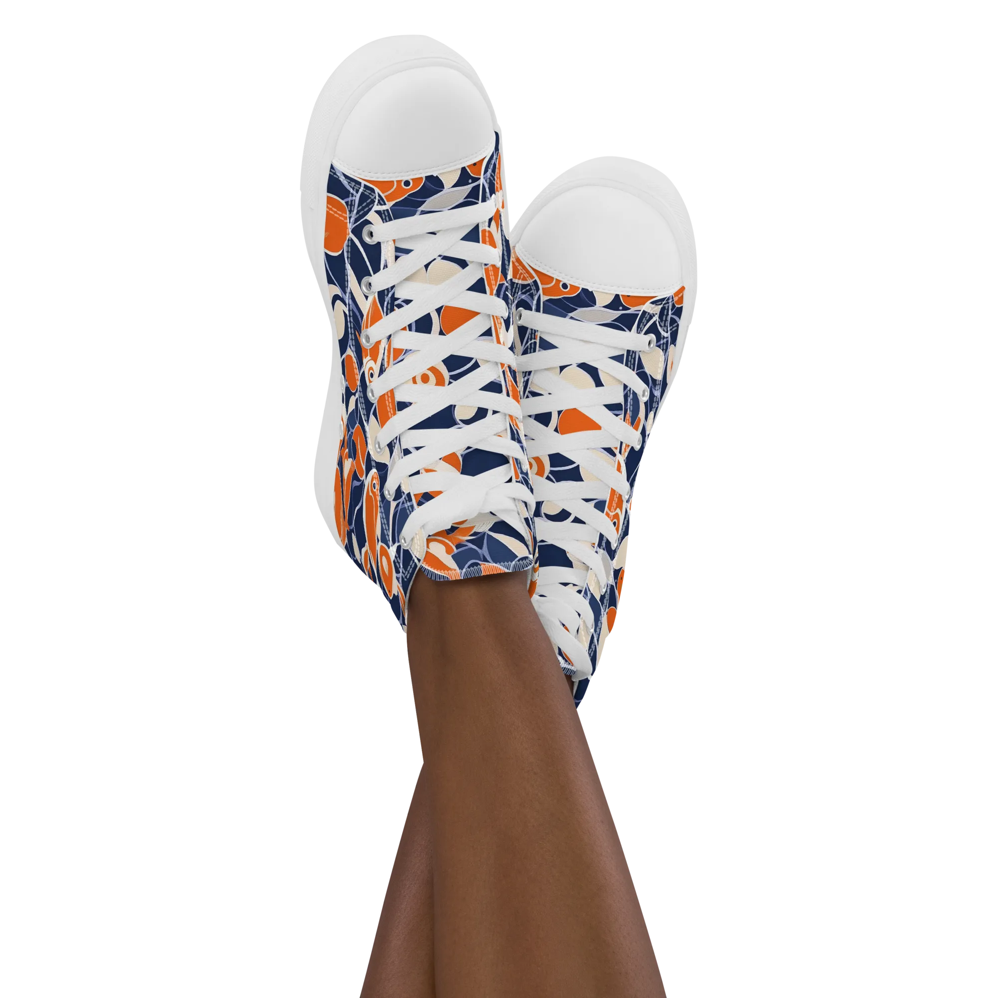 Navy Koi Garden on Women's High Top Canvas Shoes — Front