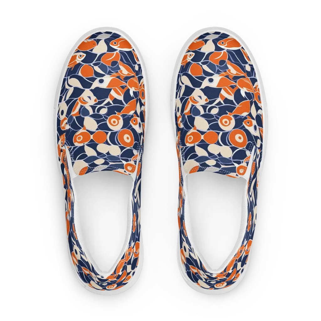 Navy Koi Garden on Men's Slip-On Canvas Shoes — Front