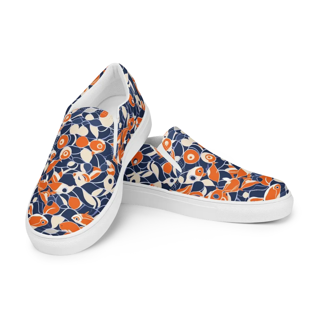 Navy Koi Garden on Men's Slip-On Canvas Shoes — Left Front