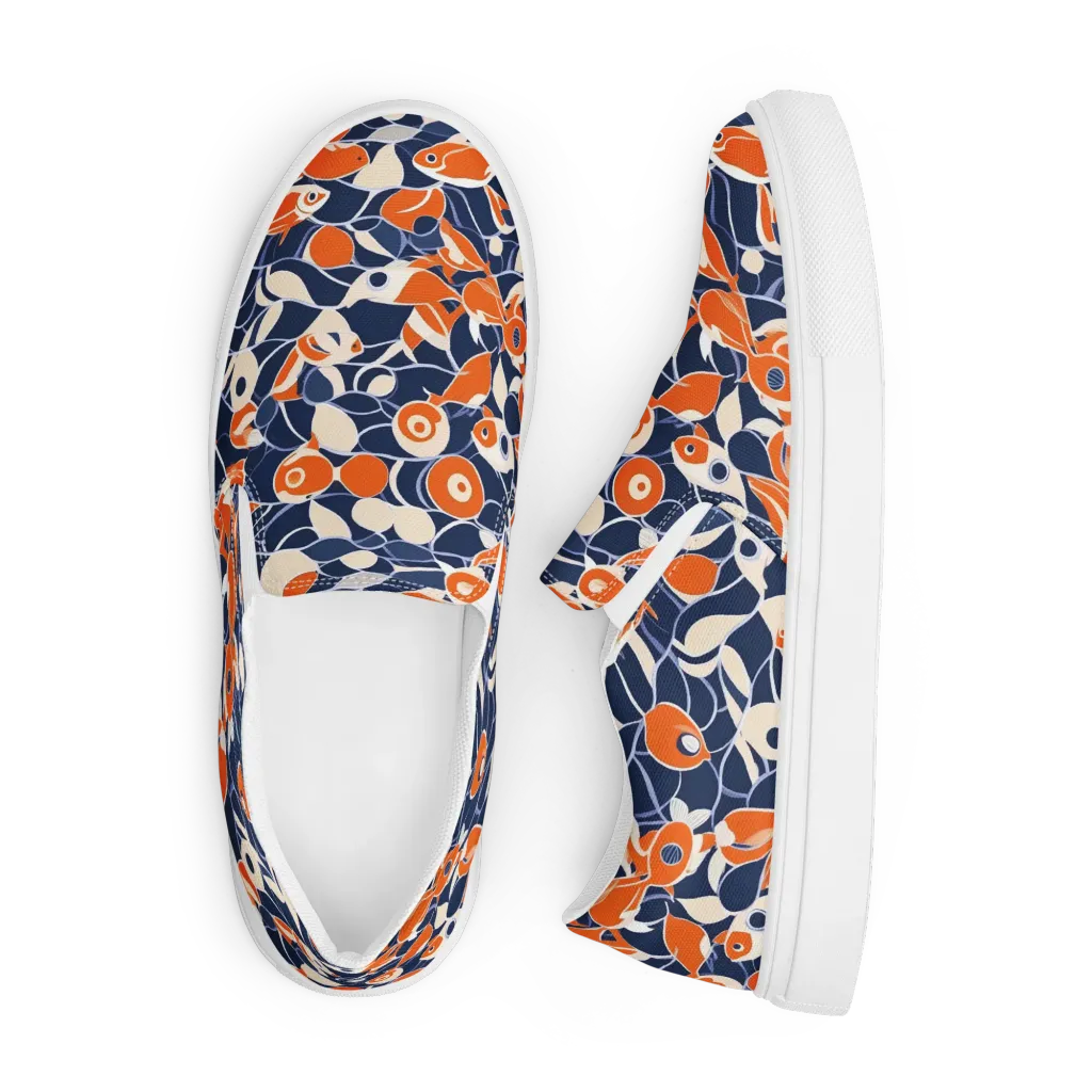 Navy Koi Garden on Men's Slip-On Canvas Shoes — Front