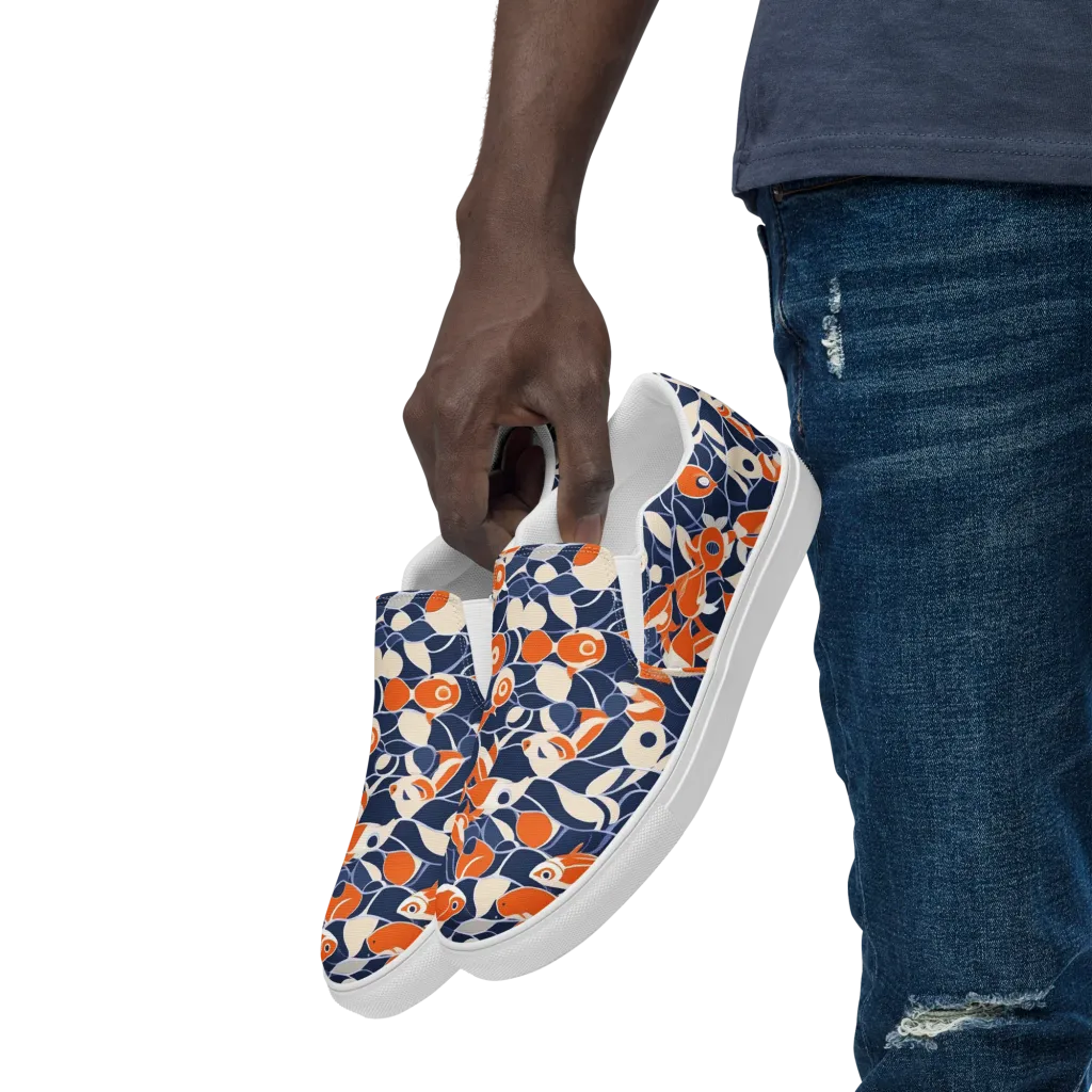 Navy Koi Garden on Men's Slip-On Canvas Shoes — Left Front