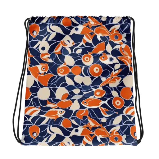 Navy Koi Garden on a Drawstring Bag