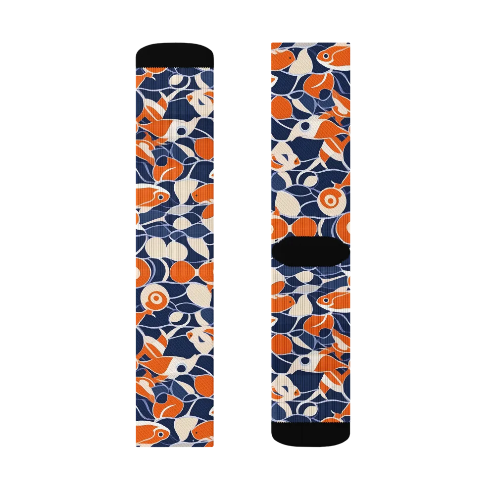 Navy Koi Garden on Socks — Left Sock